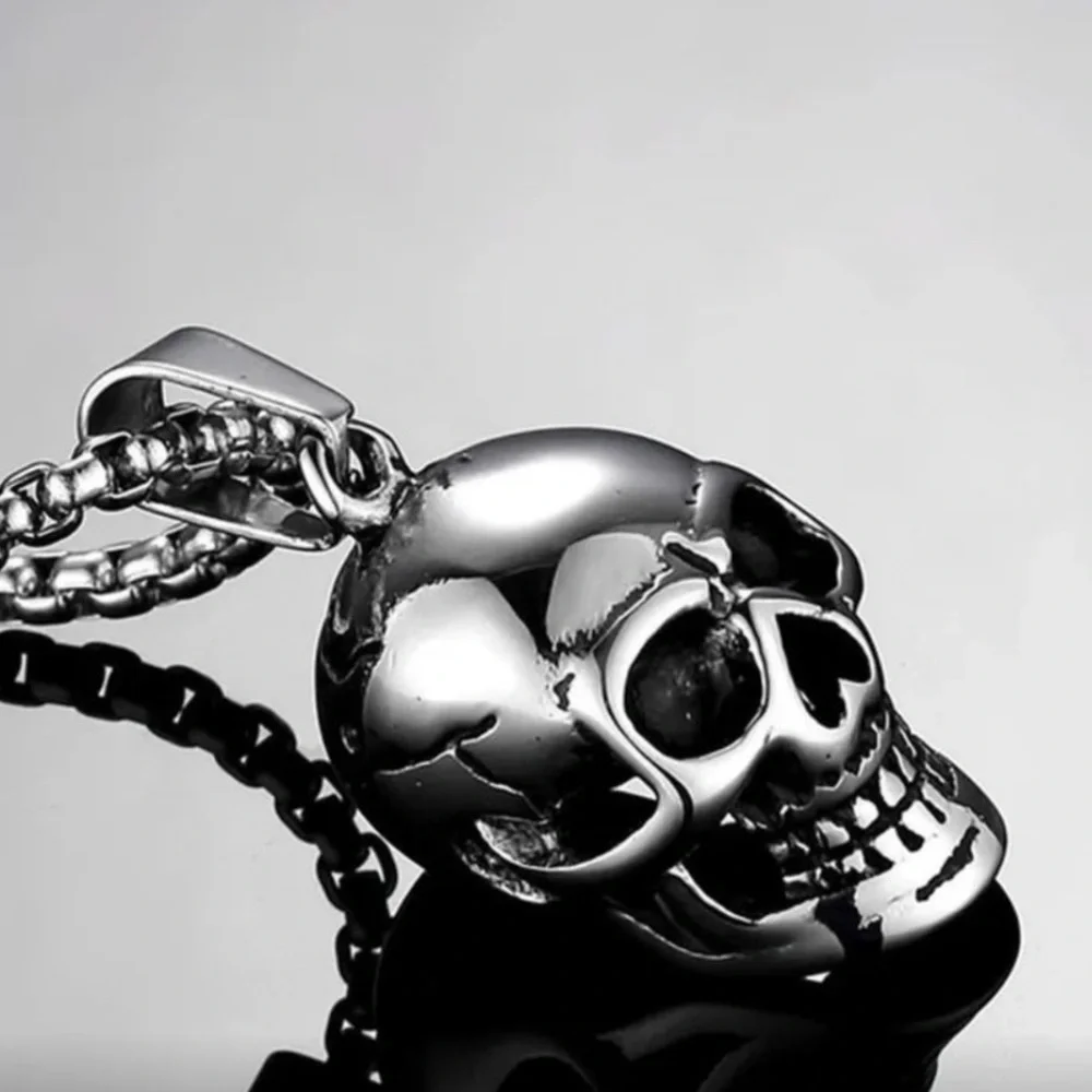 Silver Skull Pendant Necklace Steampunk Goth Biker Punk Jewelry NWT